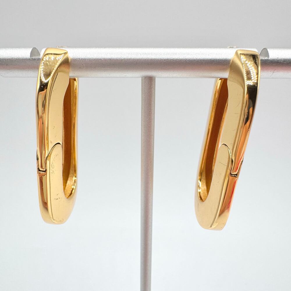 Jenny Bird Mega U-Link Earrings Gold Tone 14K Gold Plated Steel Oblong Hoops - Picture 5 of 12